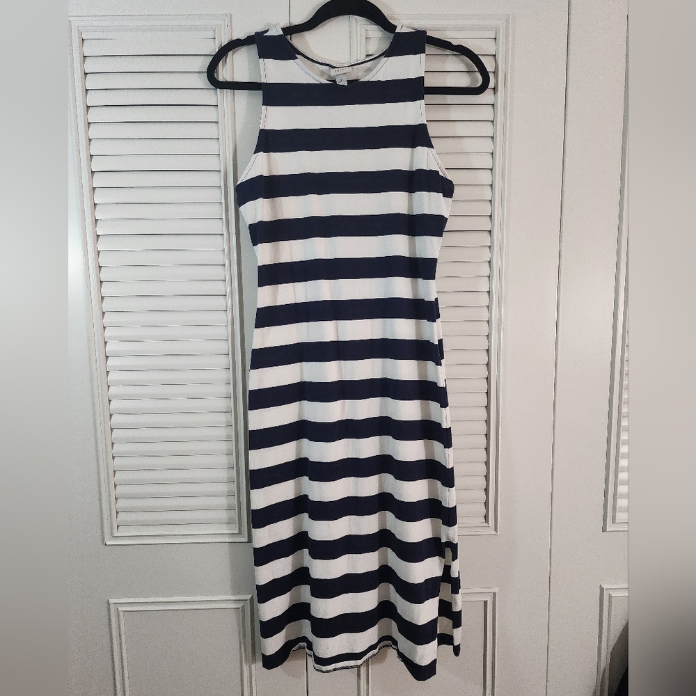 Navy and white striped midi racerback dress